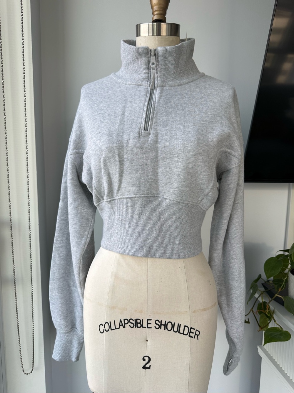 aerie Light Gray Cropped Quarter-Zip Pullover
